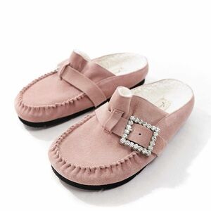 Free people Pink Suede Women's Loafers with Rhinestone Buckle
